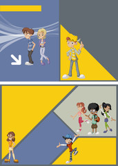 Gray and yellow template for brochure with young people