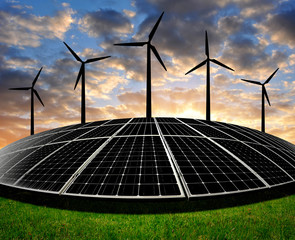 solar energy panels and wind turbine