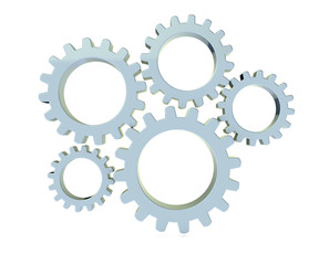 3D metal gears in white background