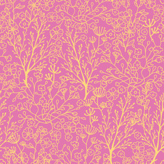 Vector pink and gold florals seamless pattern background with