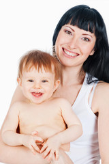 Mom and baby, on a gray background