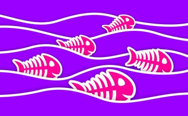 pink fish bone stickers and purple waves