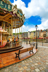 Carousel in Honfleur village landmark. Normandy, France