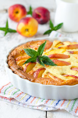 Cottage cheese baked pudding with a peach