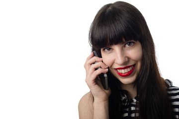 Smiling girl talking and looking to the camera