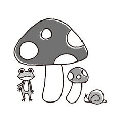 きのことカエルとかたつむり