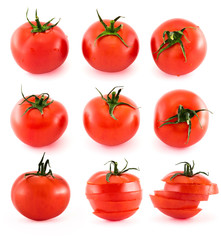 Sliced fresh tomatoes isolated over white