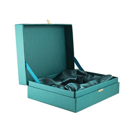 Green silk case box isolated
