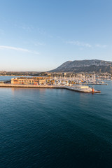 Alicante Denia port marina and Mongo in mediterranean sea of Spa