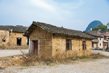 Fototapeta na wymiar Abandoned Mud Bricks House in Village