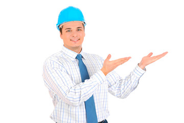 Businessman with blue hard hat