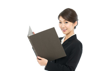 Beautiful asian business woman isolated on white background
