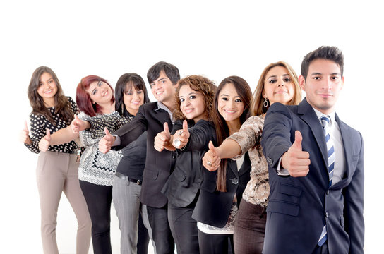 Group Of Hispanic Business People  With Thumbs Up