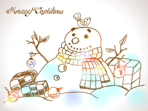 Christmas Card for xmas design with hand drawn snowman