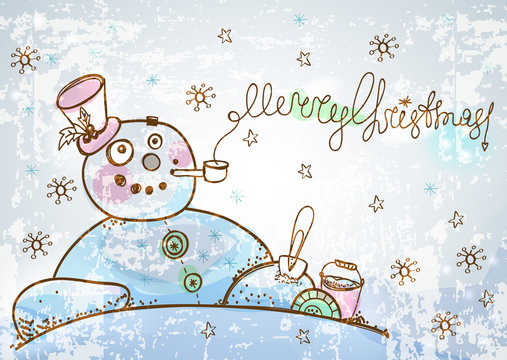 Christmas Card for xmas design with hand drawn snowman