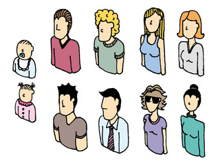 Colorful people vector icon set / Lineart avatars