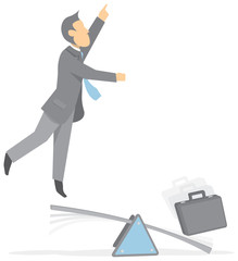 Businessman taking off a trampoline