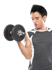 Handsome young man lifting weight