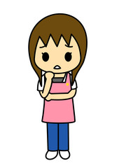 悩む　エプロン　主婦