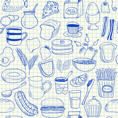 Breakfast doodles seamless pattern