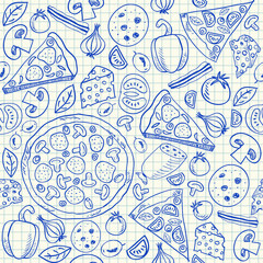 Pizza doodles seamless pattern