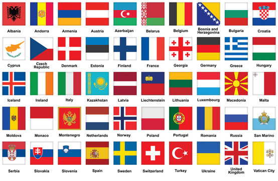 set of square icons with flags of Europe