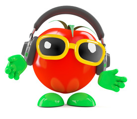 Naklejka premium Tomato listens on his headphones