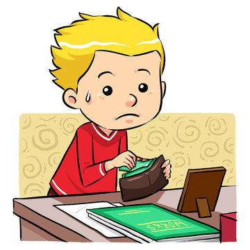 A boy stealing money in his father wallet. Vector EPS8 file.