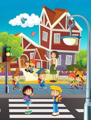Naklejka na ściany i meble Going to school - illustration for the children