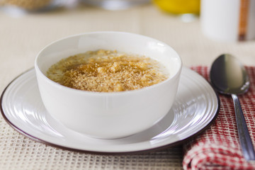 Bowl of porridge with golden topping