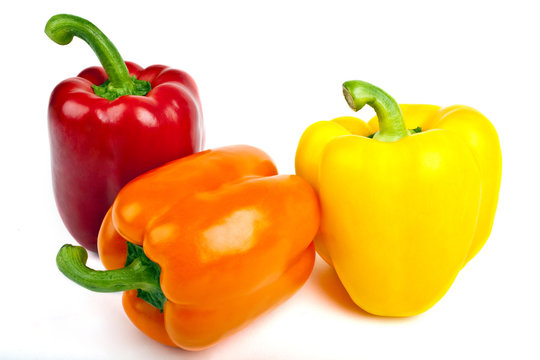 Bell Peppers over a white background.