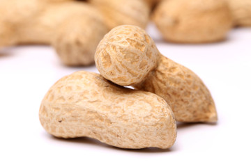 Three peanuts in closeup