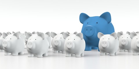 Piggy bank - Group with big blue pig
