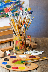 Paints and brushes