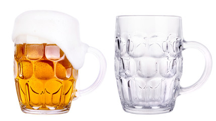 Beer glasses. full and empty isolated