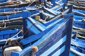 Blue fishing boats in Essaouira.