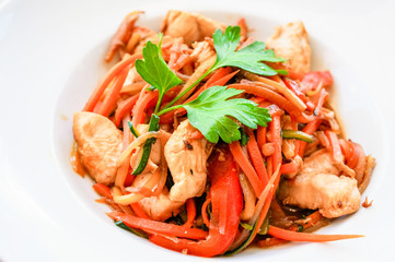 plate of asian cuisine wok