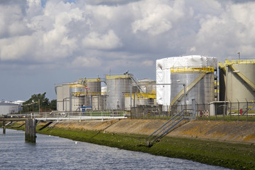 Silos along a canal