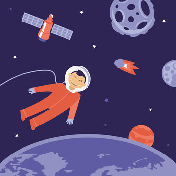 Vector cartoon astronaut in space