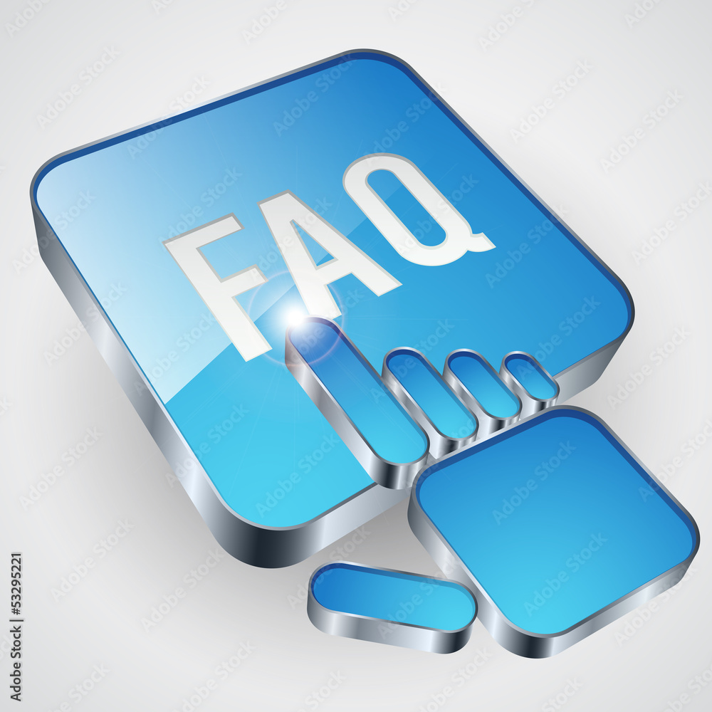 Poster faq vector button with blue hand cursor