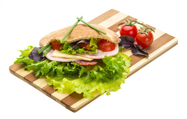 Bread with sausages and salad