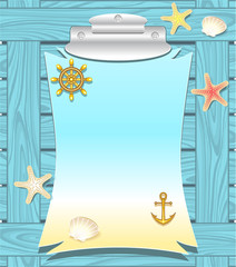 Marine frame with anchor wheel  shells starfishes