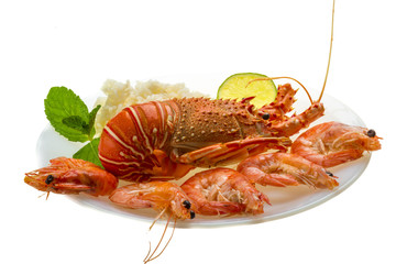 Spiny lobster, shrimps and rice