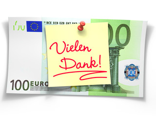 100 Euroschein mit Notiz "Vielen Dank!"
