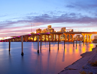 CIty of Miami Florida, summer sunset panorama