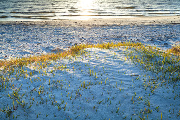 sunlight on sand dune on sea coast