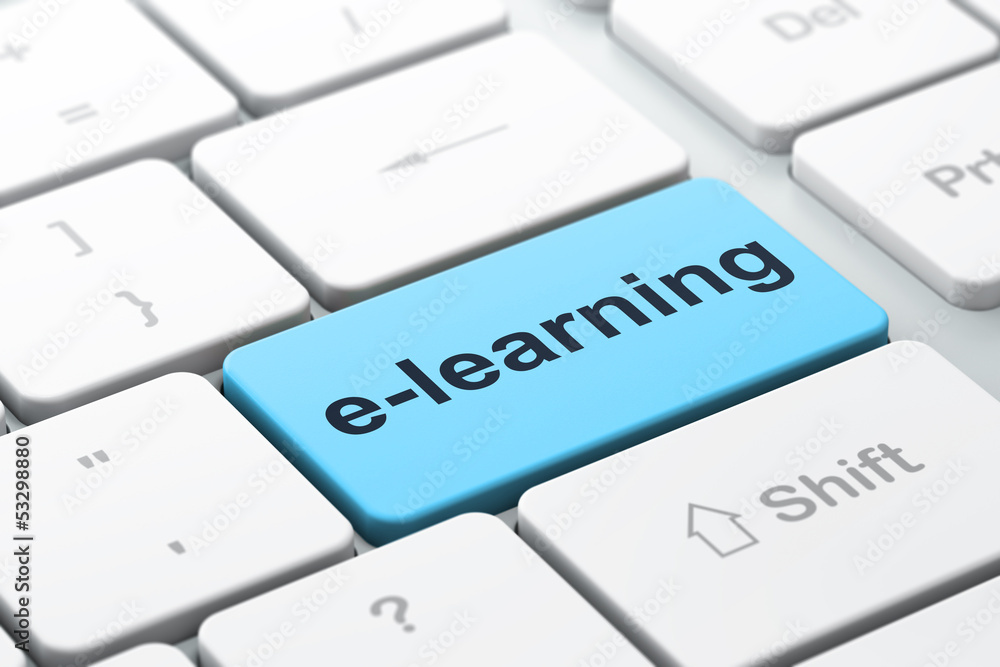 Aufkleber education concept: e-learning on computer keyboard background
