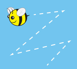 Chubby bee character flying with buzz trail