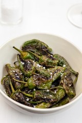 Fresh roasted pimientos de padron with sea salt