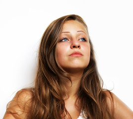 Fototapeta premium Portrait of beautiful girl on white background.